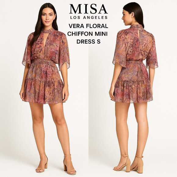 Misa Los Angeles Dresses & Skirts - Misa Floral Chiffon Keyhole Dress